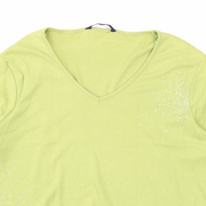 Casual Club Womens Green Cotton Basic Blouse Size 20 V-Neck