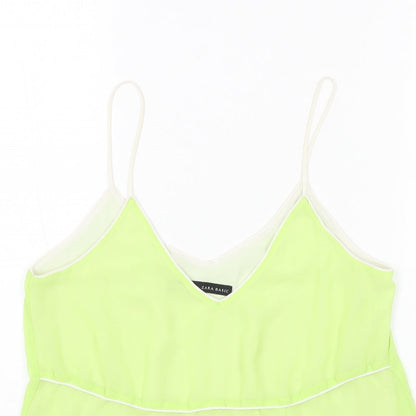 Zara Womens Green Polyester Basic Tank Size S V-Neck