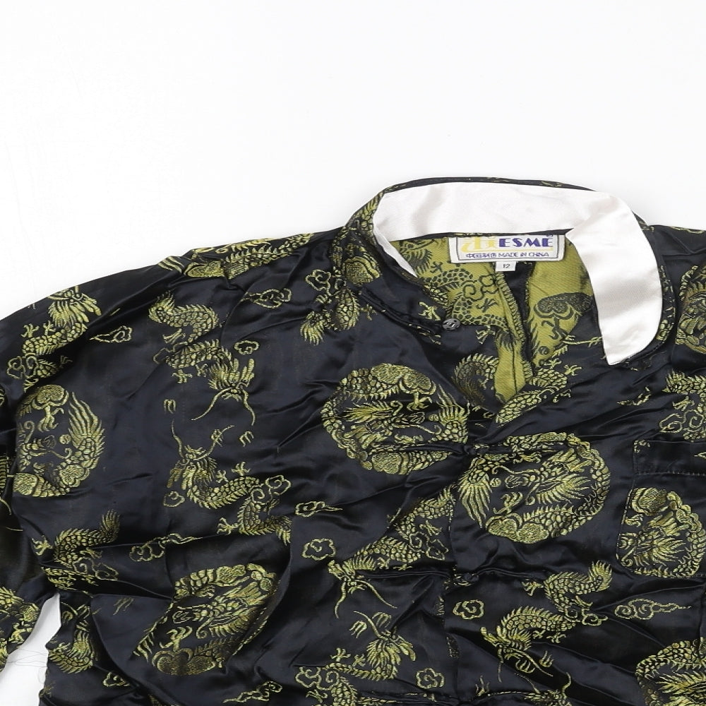 ESME Womens Blue Geometric Polyester Basic Blouse Size 12 V-Neck - Dragon
