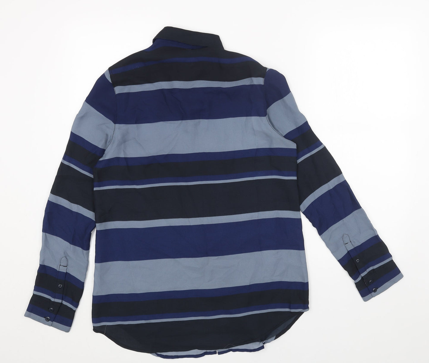 Raw Blue Mens Blue Striped Polyester Button-Up Size XS Collared Button