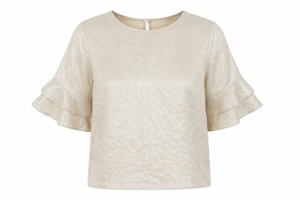New Look Womens Gold Polyester Basic T-Shirt Size 8 Round Neck