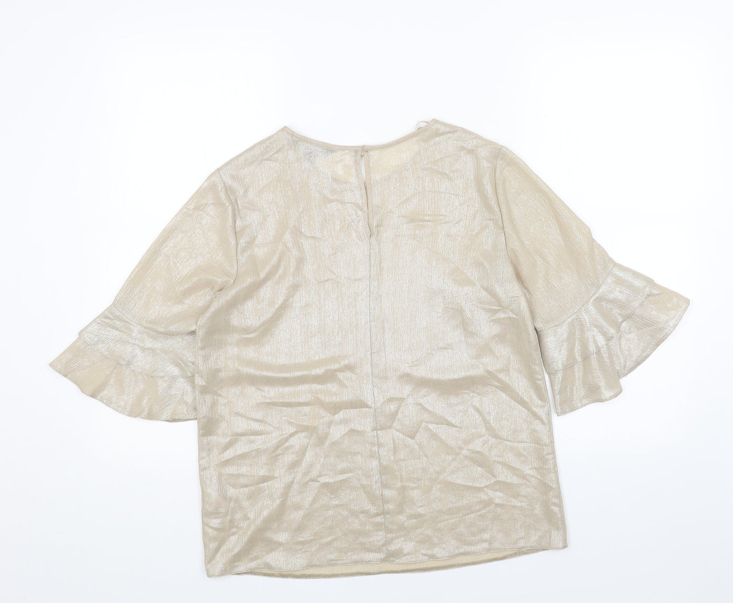 New Look Womens Gold Polyester Basic T-Shirt Size 8 Round Neck