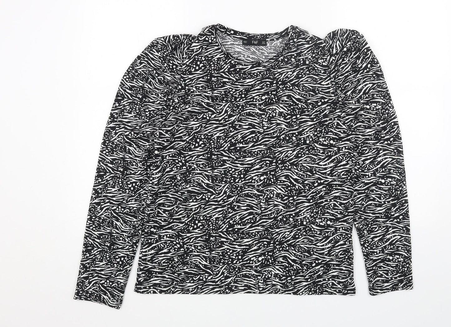 F&F Womens Black Animal Print Polyester Basic Blouse Size 10 Round Neck - Zebra Pattern