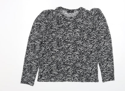 F&F Womens Black Animal Print Polyester Basic Blouse Size 10 Round Neck - Zebra Pattern
