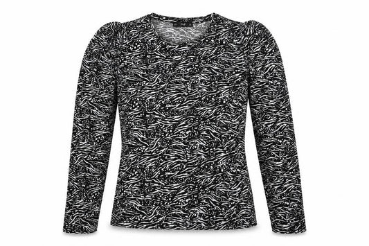 F&F Womens Black Animal Print Polyester Basic Blouse Size 10 Round Neck - Zebra Pattern