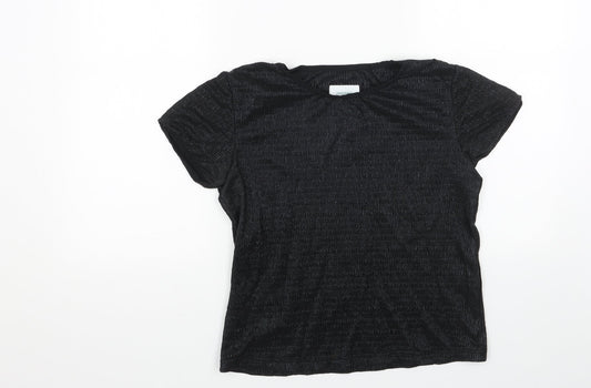 JOVONNA Womens Black Viscose Basic T-Shirt Size S Round Neck