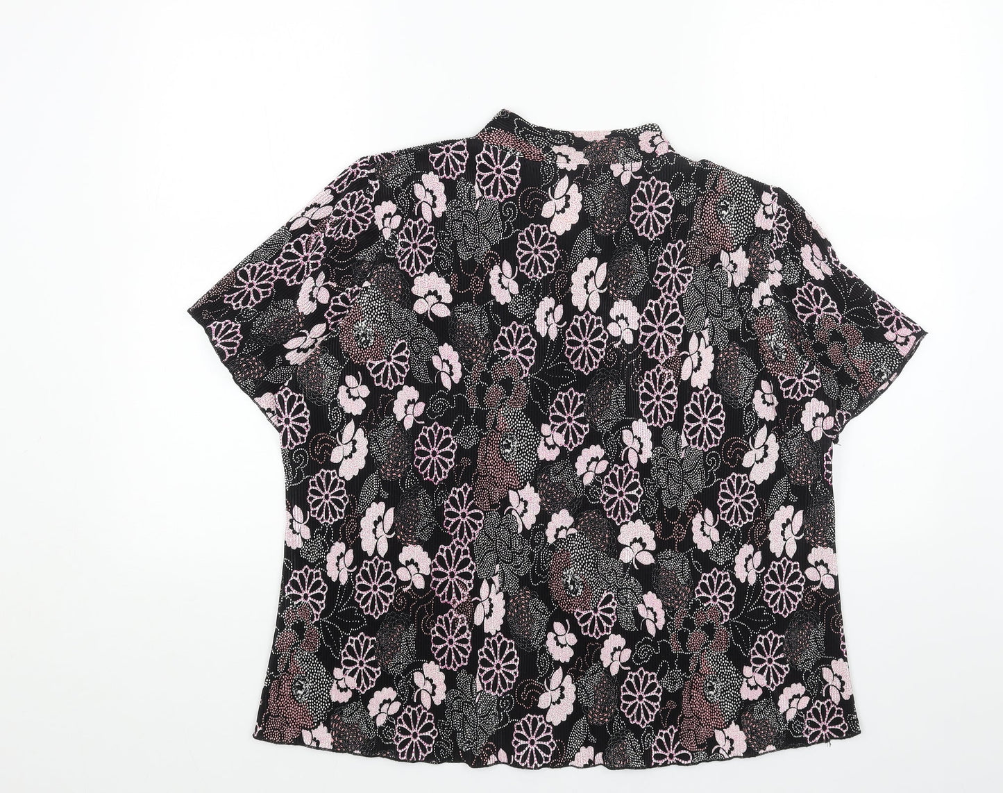 Forever Womens Black Geometric Viscose Basic Blouse Size L V-Neck