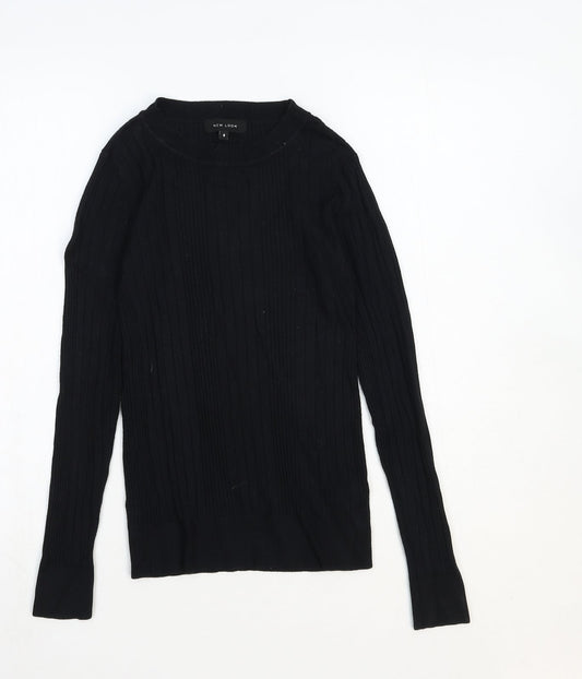 New Look Womens Black Crew Neck Cotton Pullover Jumper Size 8 Pullover