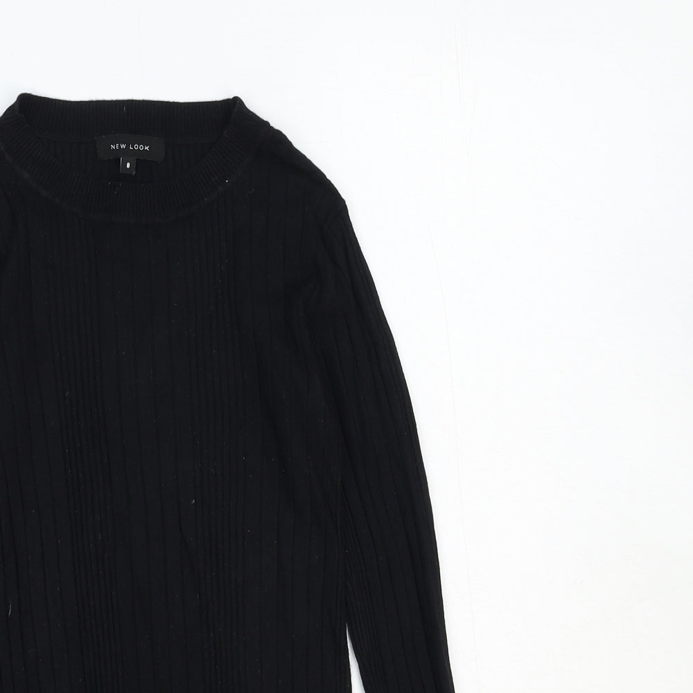 New Look Womens Black Crew Neck Cotton Pullover Jumper Size 8 Pullover