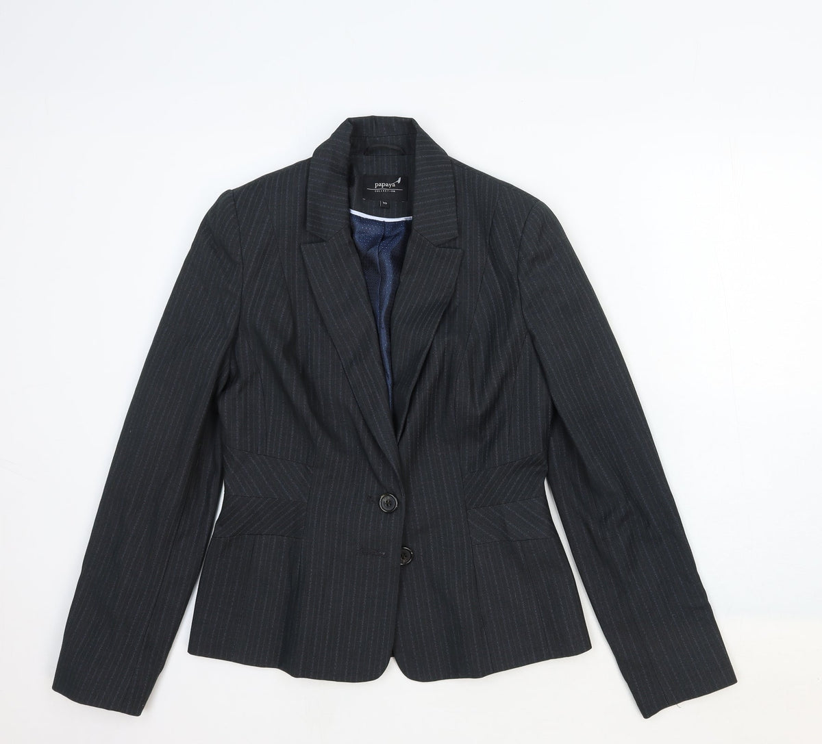 Papaya Womens Grey Striped Cotton Jacket Blazer Size 10