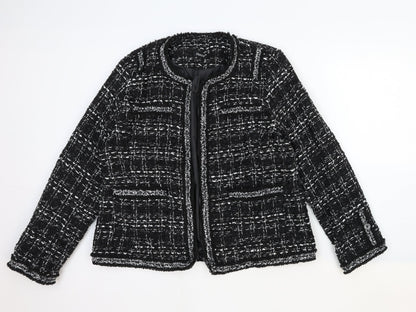 Hancy Womens Black Geometric Jacket Blazer Size M Zip