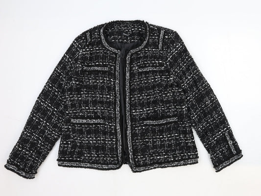 Hancy Womens Black Geometric Jacket Blazer Size M Zip
