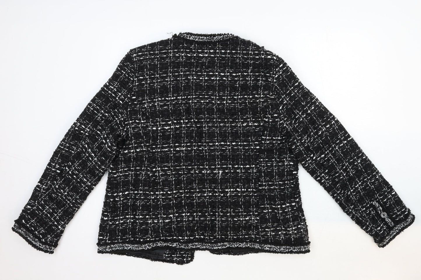 Hancy Womens Black Geometric Jacket Blazer Size M Zip