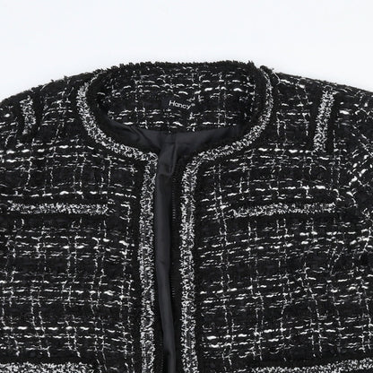 Hancy Womens Black Geometric Jacket Blazer Size M Zip