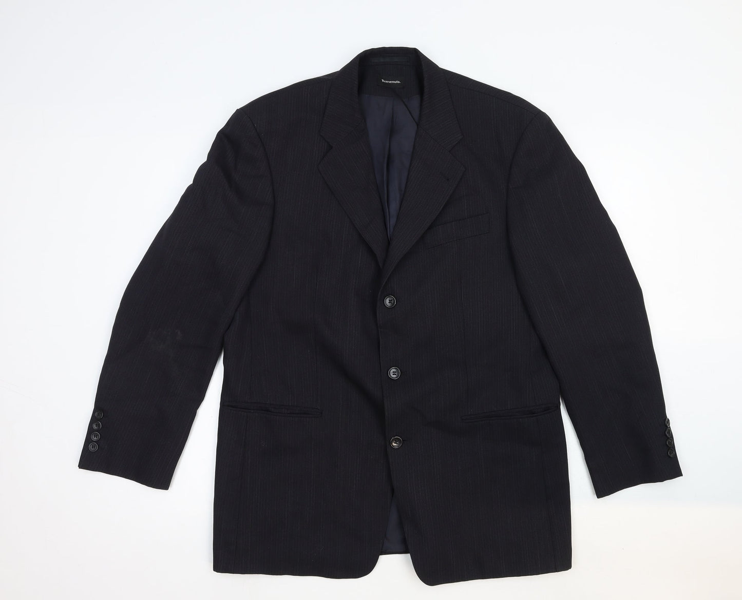 Benvenuto Mens Black Striped Cotton Jacket Blazer Size 40 Regular