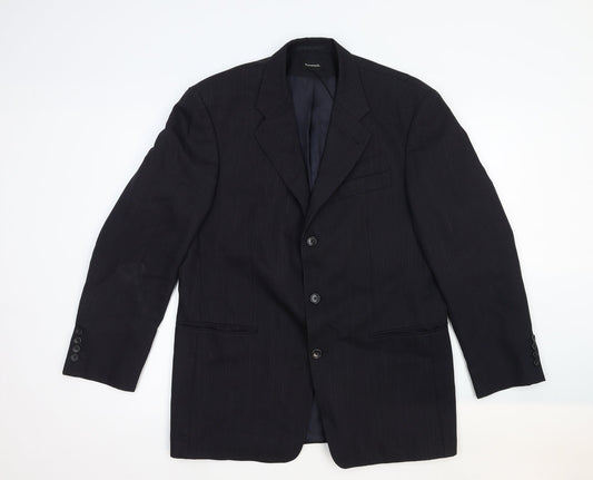 Benvenuto Mens Black Striped Cotton Jacket Blazer Size 40 Regular