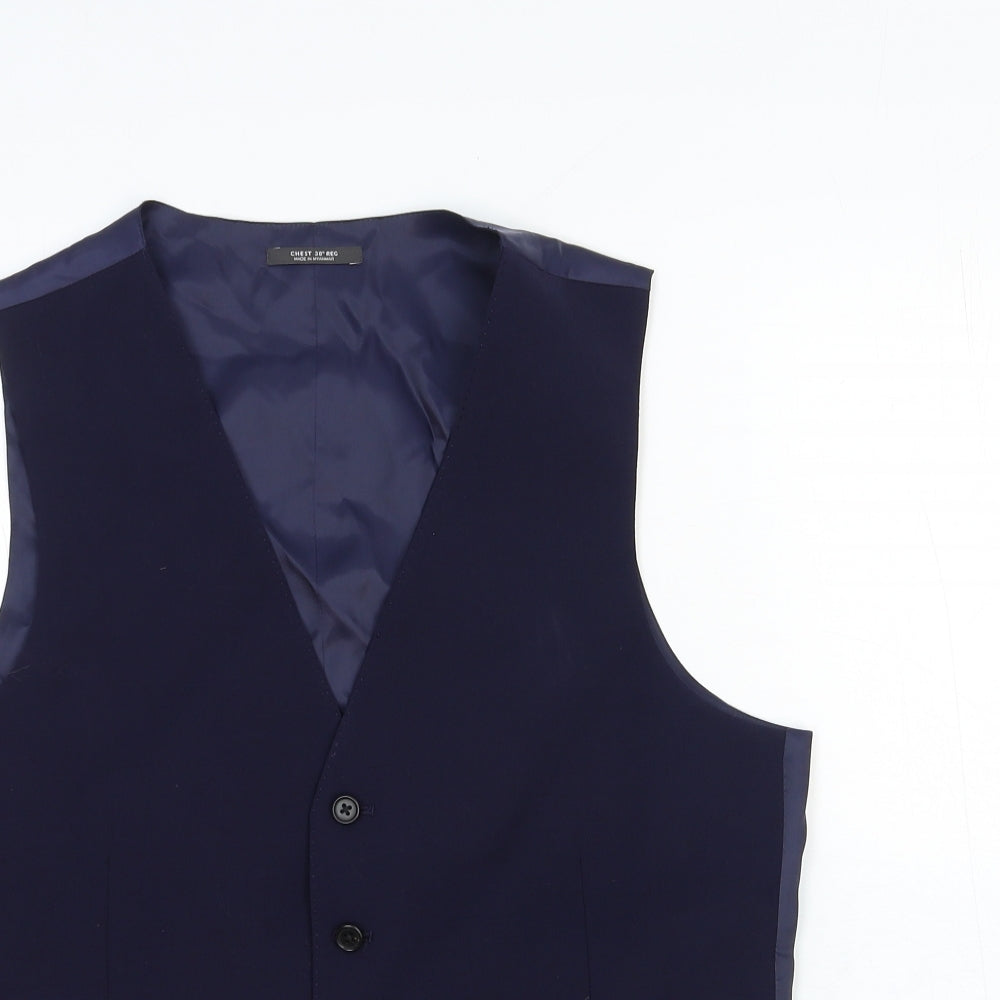 Marks and Spencer Mens Blue Cotton Jacket Suit Waistcoat Size 38 Regular