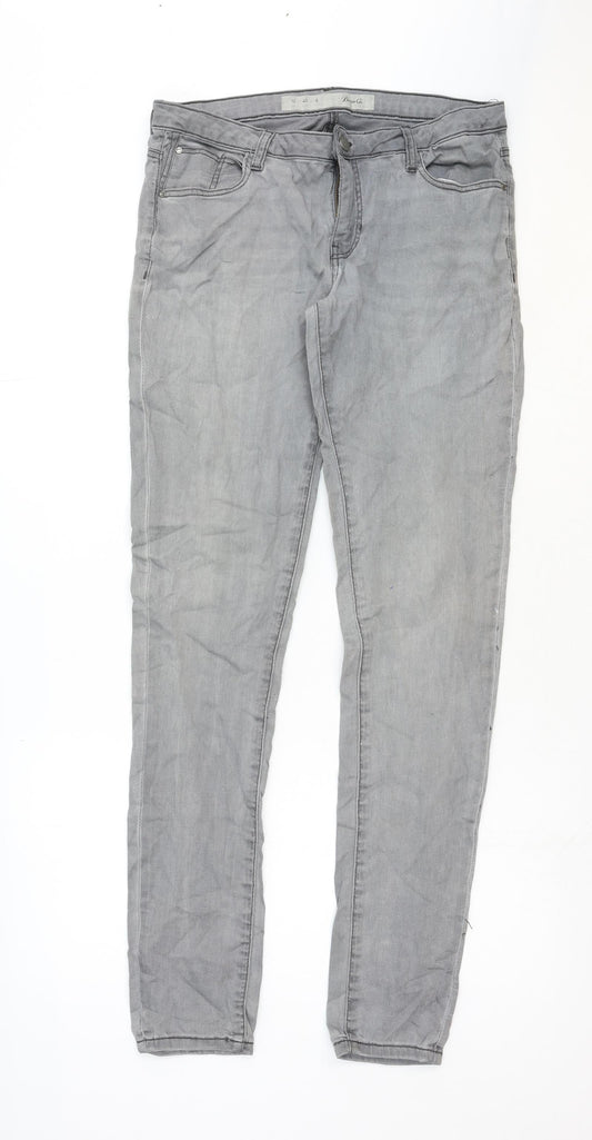 H&M Womens Grey Cotton Skinny Jeans Size 12 Regular Zip