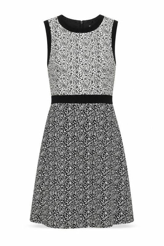 Miss Selfridge Womens Black Floral Polyester A-Line Size 4 Scoop Neck Zip