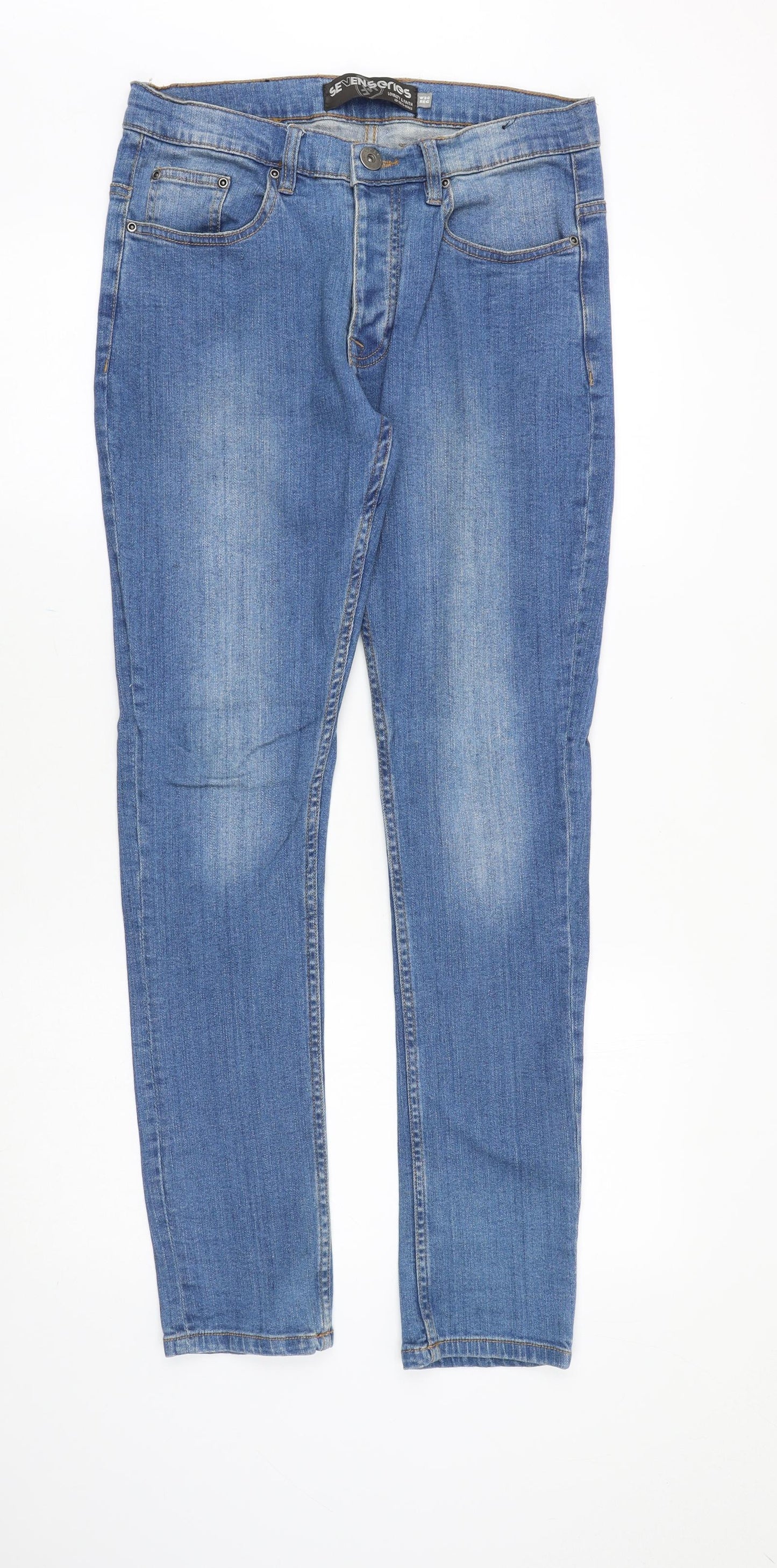 Seven Series Mens Blue Cotton Skinny Jeans Size 34 in Slim Zip