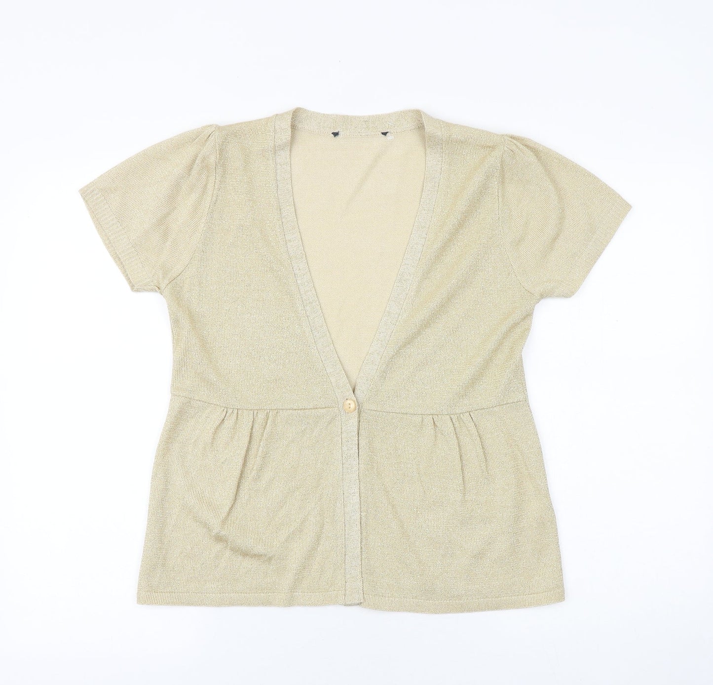 Preworn Womens Gold V-Neck Acrylic Cardigan Jumper Size 12