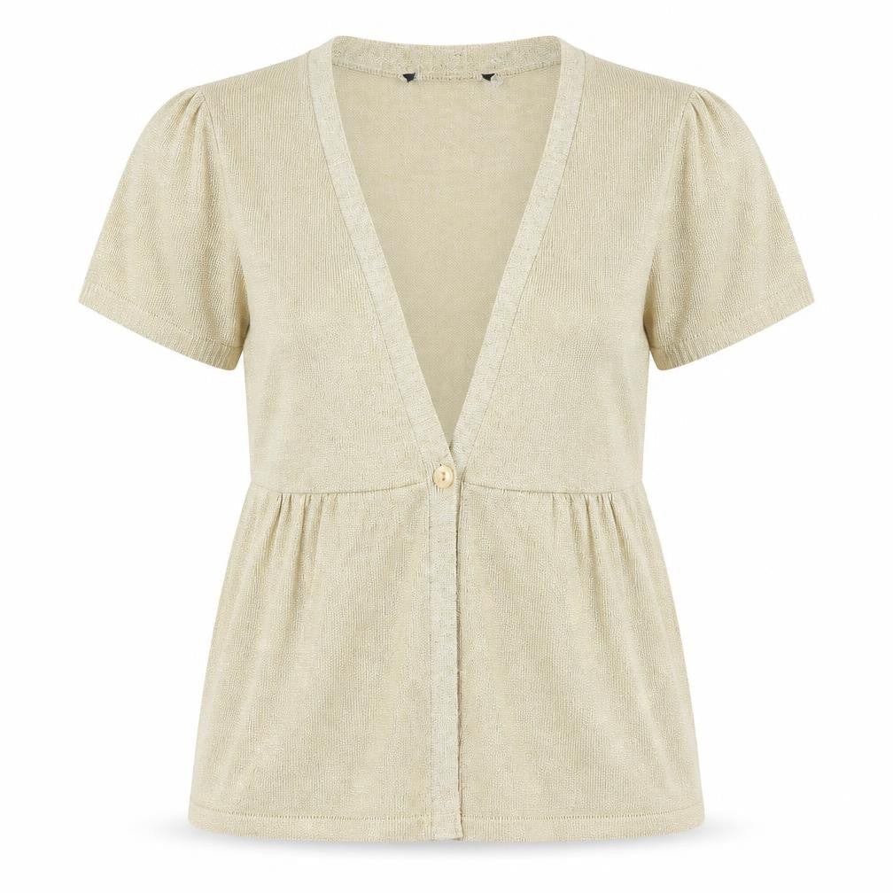 Preworn Womens Gold V-Neck Acrylic Cardigan Jumper Size 12