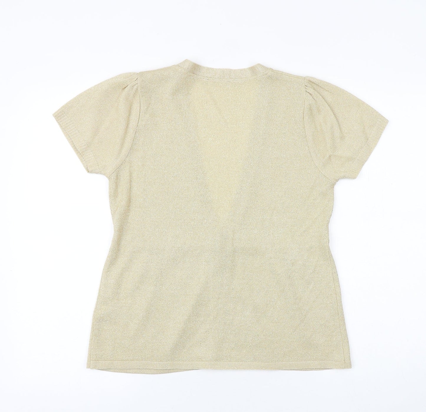 Preworn Womens Gold V-Neck Acrylic Cardigan Jumper Size 12