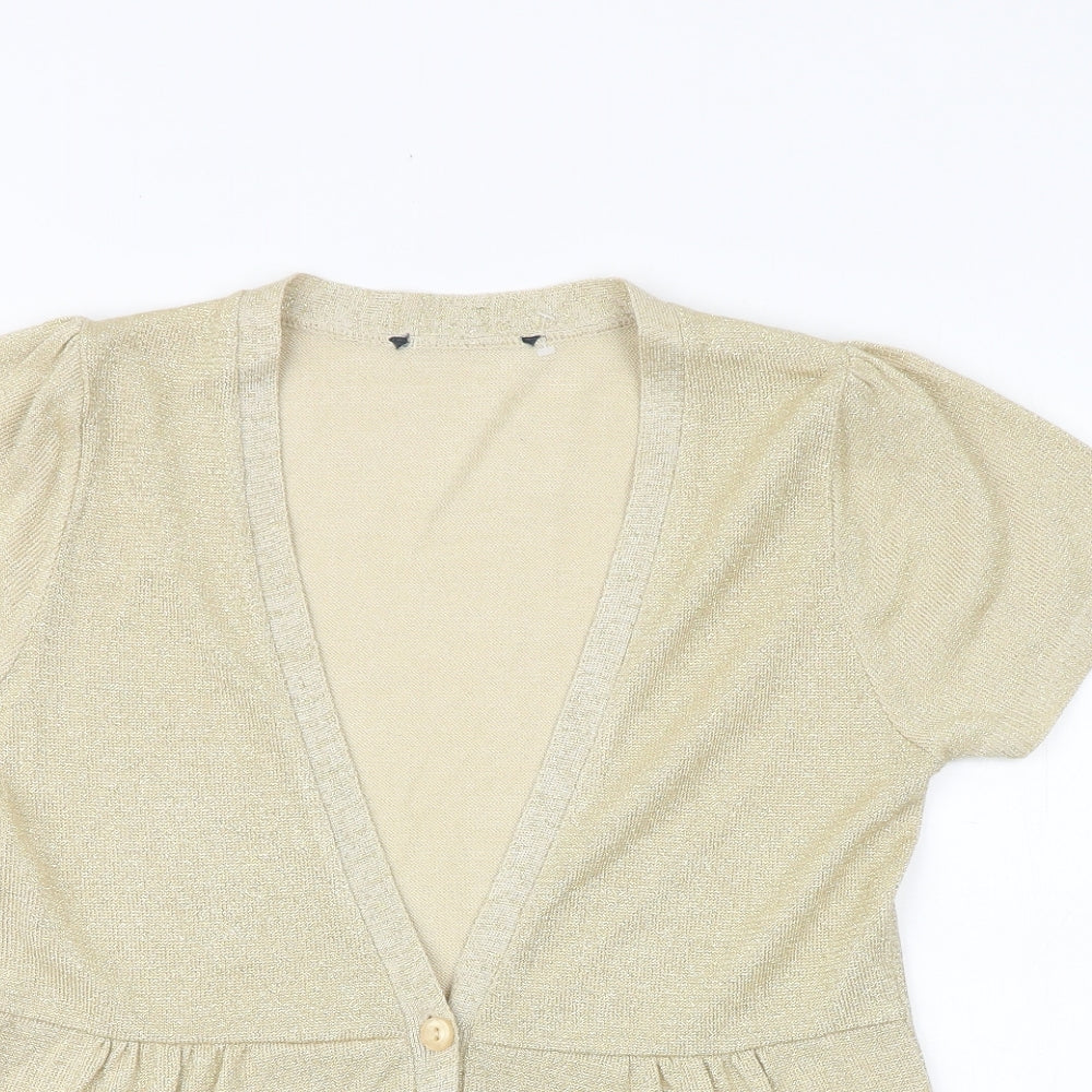 Preworn Womens Gold V-Neck Acrylic Cardigan Jumper Size 12