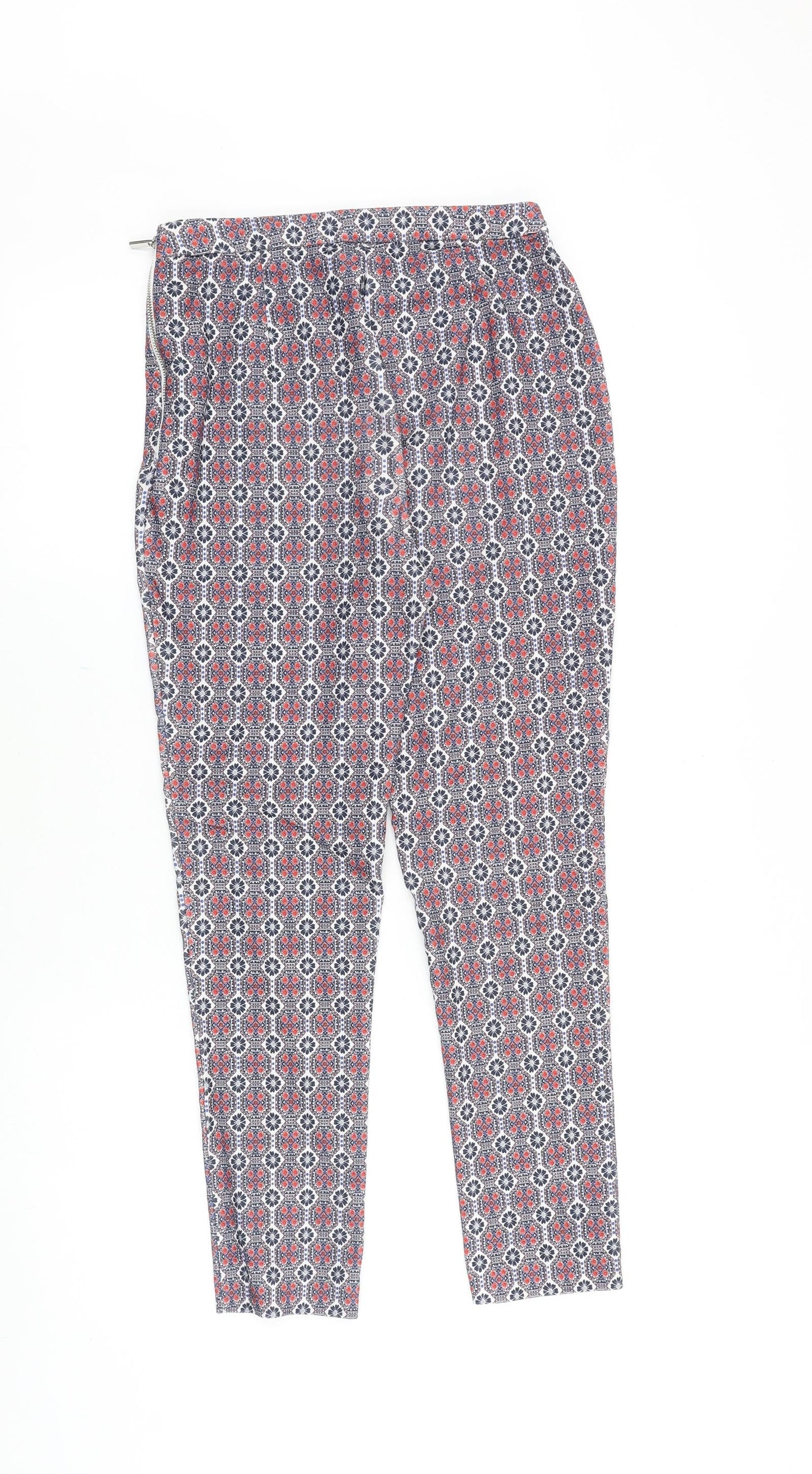 New Look Womens Multicoloured Geometric Viscose Trousers Size 10 Slim Zip