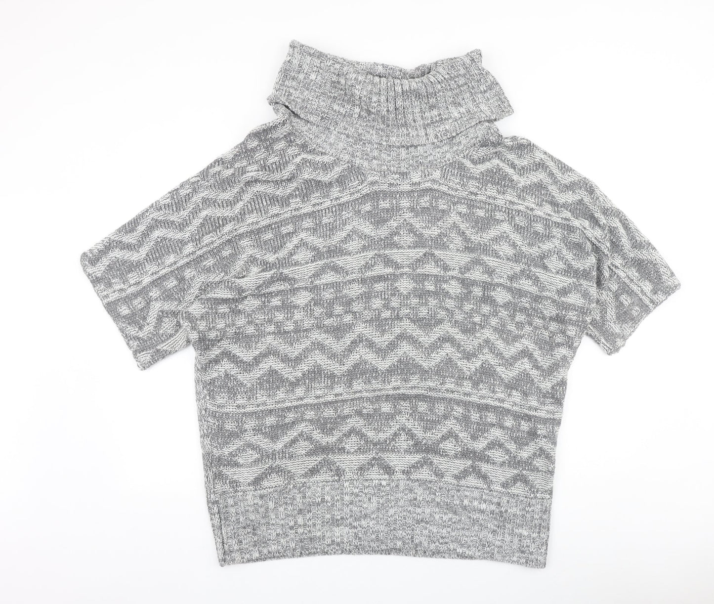 Peacocks Womens Grey Roll Neck Geometric Acetate Pullover Jumper Size M