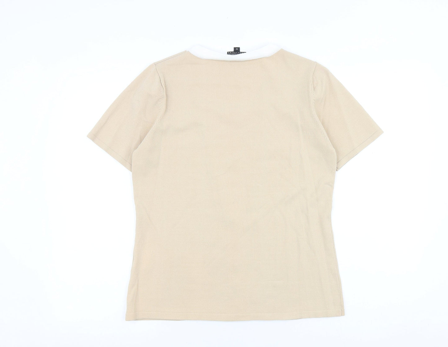 CASAMIA Womens Beige Acrylic Basic T-Shirt Size M V-Neck