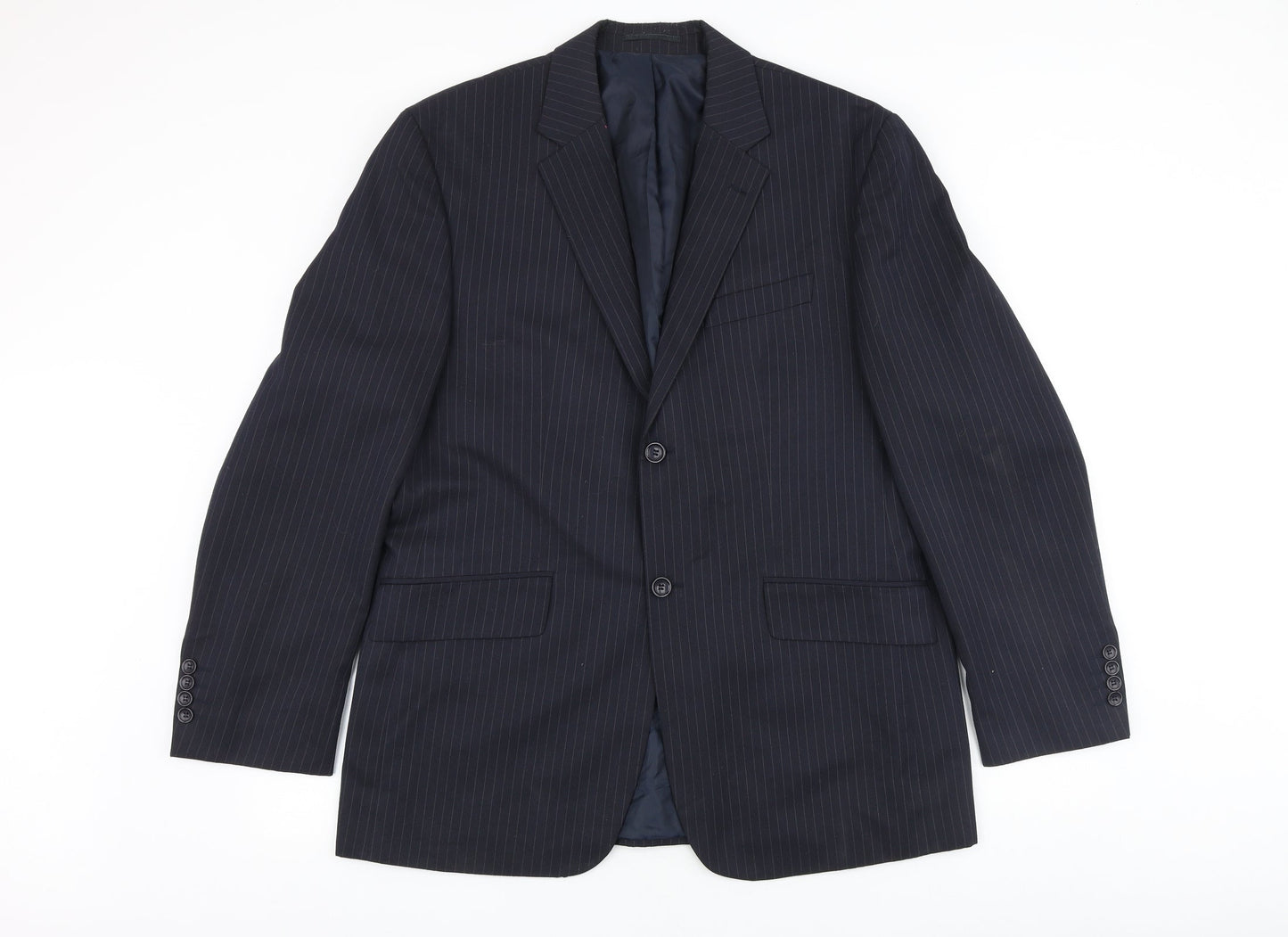 Burton Mens Blue Striped Polyester Jacket Suit Jacket Size 44 Regular