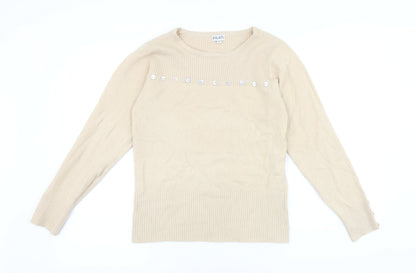 Filati Womens Beige Round Neck Acrylic Pullover Jumper Size S