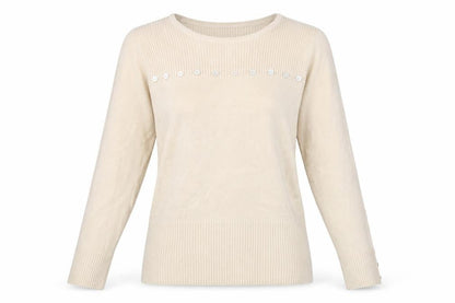 Filati Womens Beige Round Neck Acrylic Pullover Jumper Size S