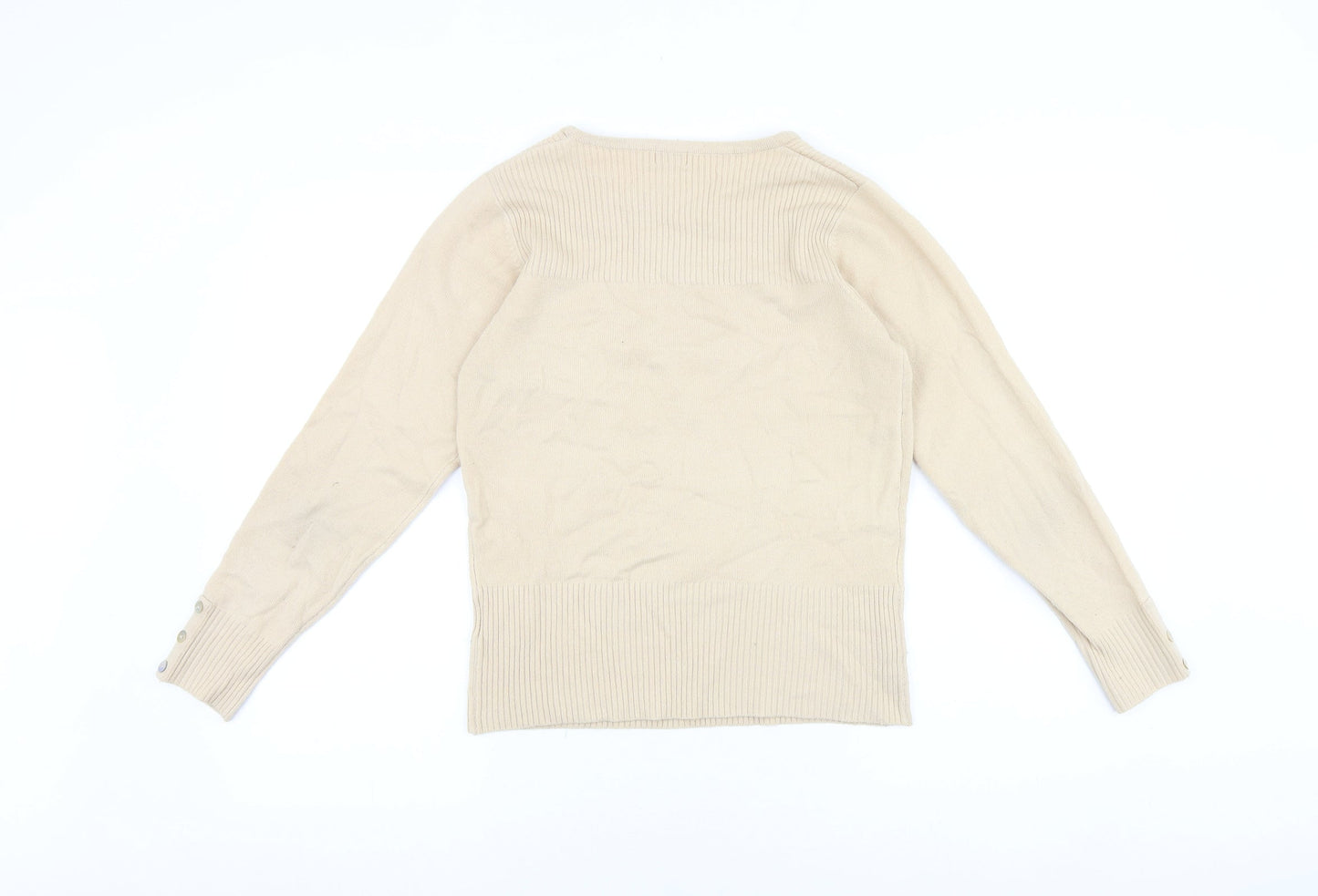 Filati Womens Beige Round Neck Acrylic Pullover Jumper Size S