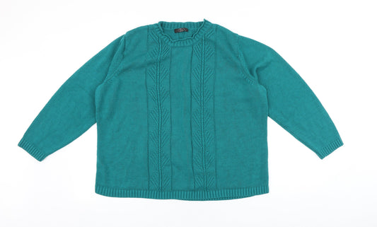 Bonmarché Womens Green Round Neck Acrylic Pullover Jumper Size L