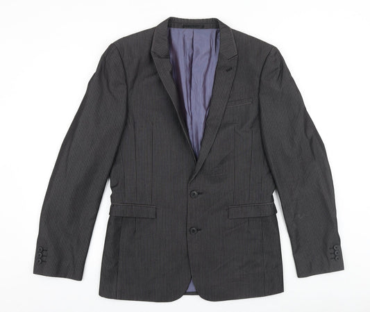 NEXT Mens Grey Striped Polyester Jacket Suit Jacket Size 34 Regular