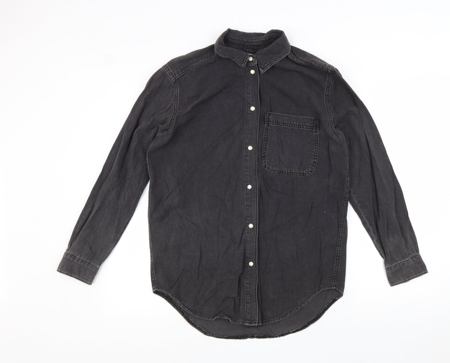 Topshop Womens Grey 100% Cotton Basic Button-Up Size 6 Collared
