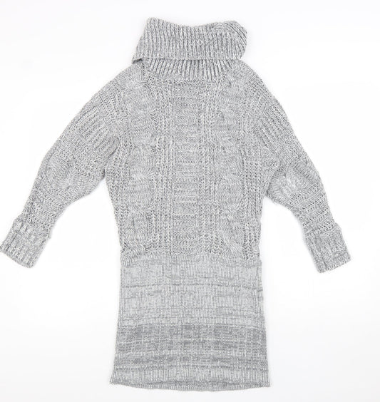 Lipsy Womens Grey Roll Neck Acrylic Tunic Jumper Size 10