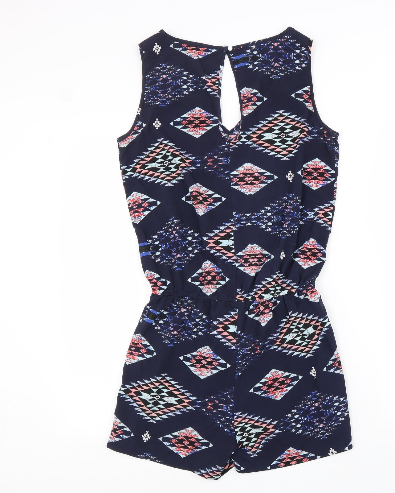 Jaqueline De Yong Womens Blue Geometric Viscose Playsuit One-Piece Size 6 Button