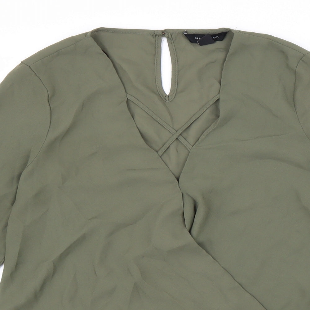 New Look Womens Green Polyester Basic Blouse Size 8 V-Neck