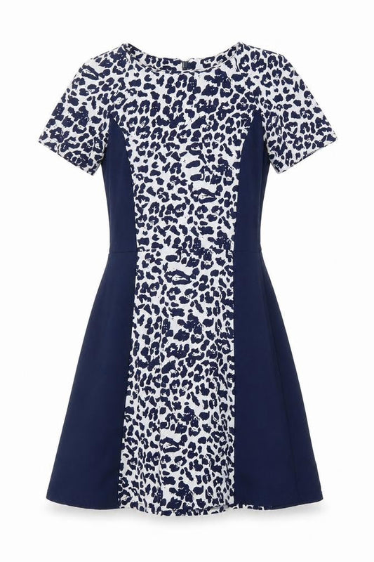 Atmosphere Womens Blue Animal Print Polyester A-Line Size 6 Round Neck Zip - Leopard print