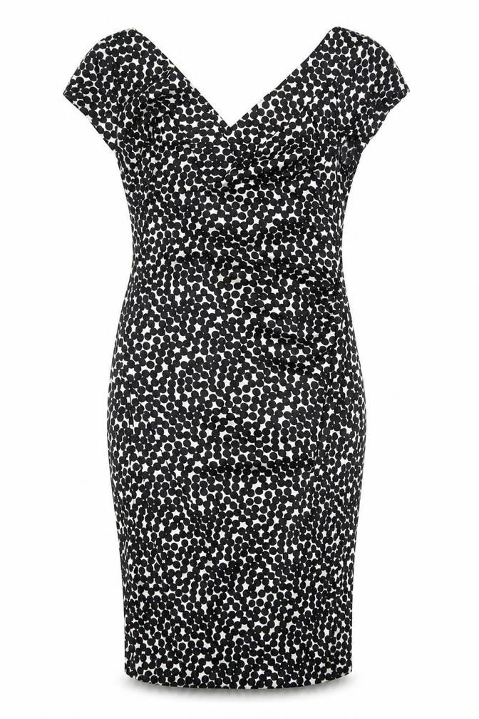 NW Collections Womens Black Geometric Polyester Pencil Dress Size 6 V-Neck Pullover