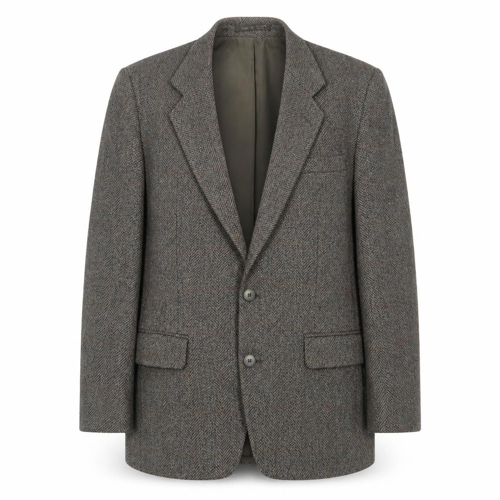 Greenwoods Mens Grey Herringbone Wool Jacket Suit Jacket Size 40 Regular