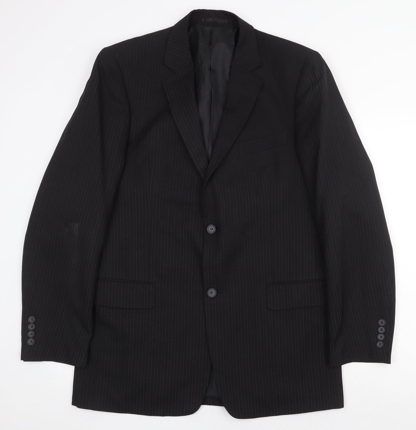 Taylor & Wright Mens Black Striped Polyester Jacket Suit Jacket Size 40 Regular