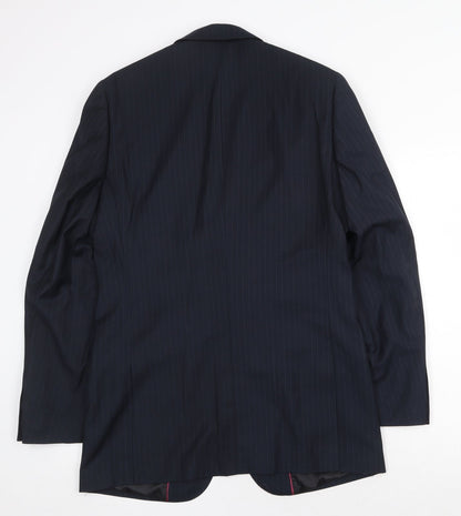 Butler & Webb Mens Blue Striped Polyester Jacket Suit Jacket Size 38 Regular