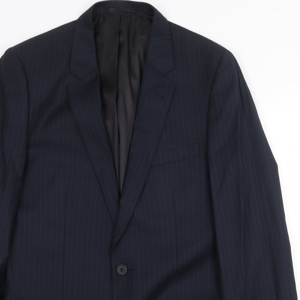 Butler & Webb Mens Blue Striped Polyester Jacket Suit Jacket Size 38 Regular