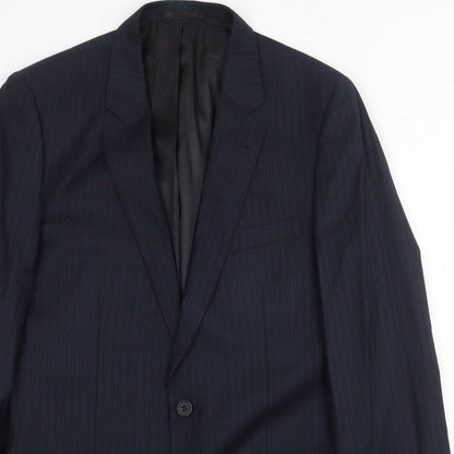 Butler & Webb Mens Blue Striped Polyester Jacket Suit Jacket Size 38 Regular