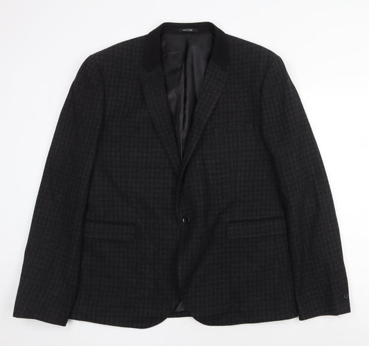 Cedar Wood State Mens Black Check Wool Jacket Blazer Size 2XL Regular