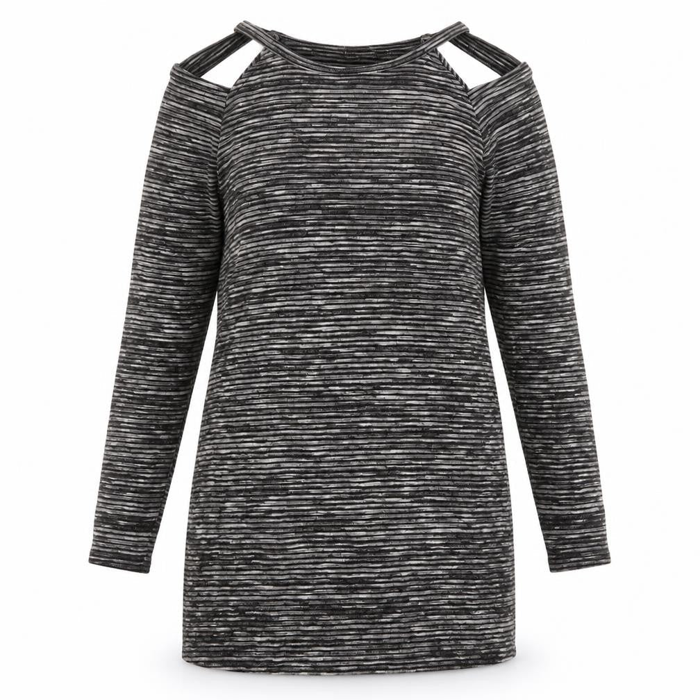 Sparkle & Fade Womens Grey Striped Polyester Shift Size S Scoop Neck Pullover - Cut Out Shoulder